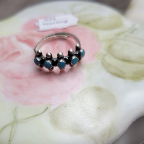 Antique Natural Turquoise Ring Band sterling 925 Open size 6 to 8 comfortable - Picture 1 of 13